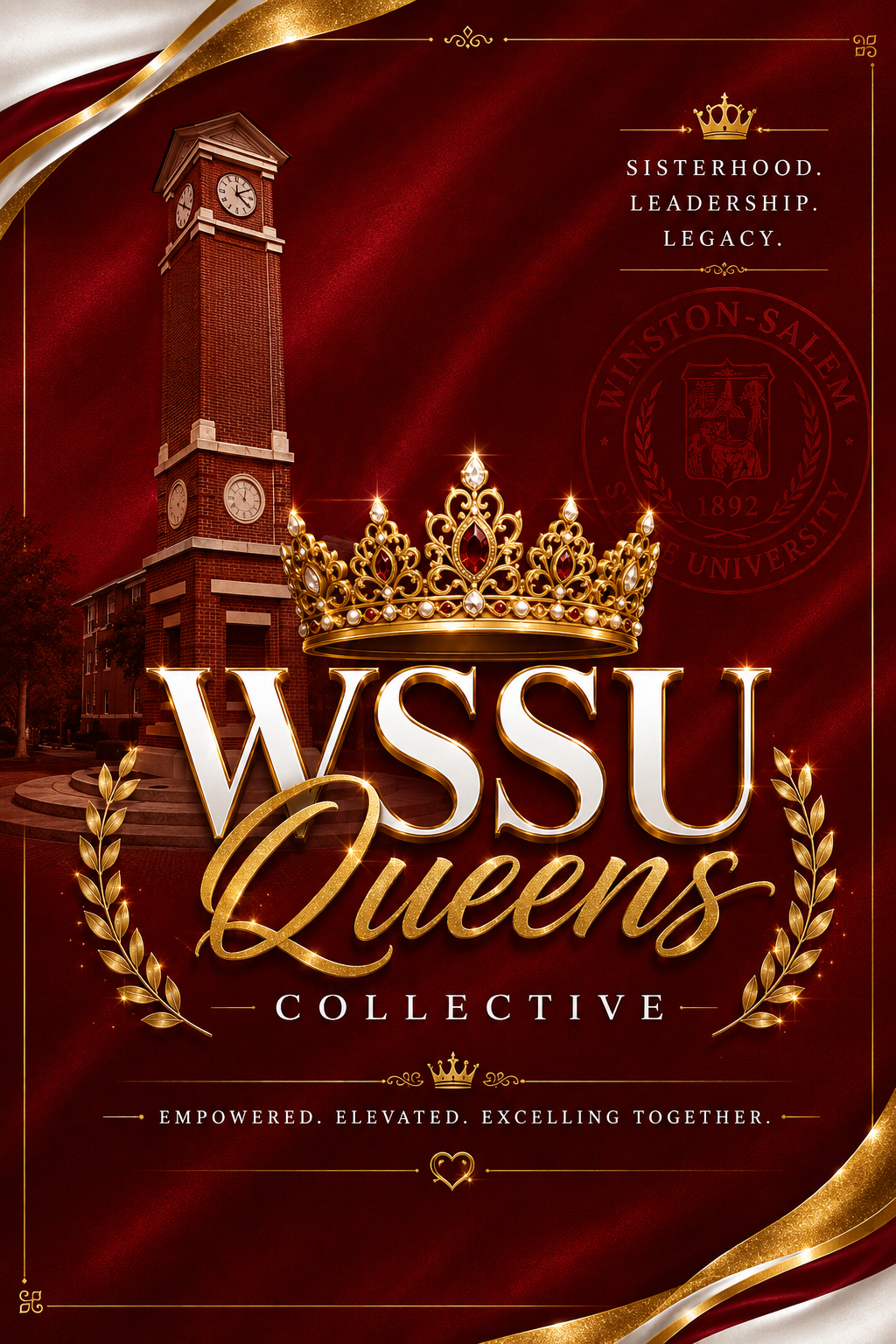 Miss WSSU Collective crest with a gold crown over crimson